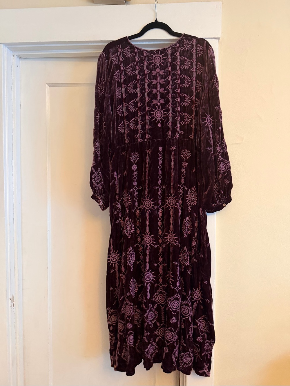 Johnny Was Plum Embroidered Velvet Maxi Dress - Picture 2 of 5